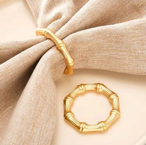 <b>Gold</b> Brass Bamboo Style Napkin <b>Rings</b> <b>Set</b> | Elegant Round Napkin Holders | Eco-Friendly Durable Luxury Dining Table Decor - Product Image 4