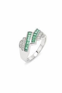 <b>Emerald</b> and Diamond <b>Ring</b> in 92.5 Sterling <b>Silver</b> KLSR-12197 - Product Image 1