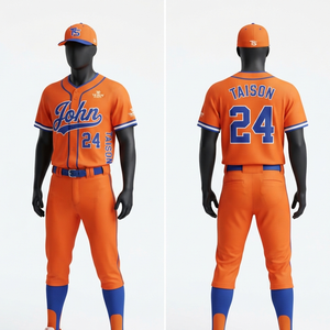 Uniforme de softball en polyester respirant de qualité supérieure 160 GSM, design à panneaux orange et bleu, logo personnalisé par transfert thermique, séchage rapide, tenue d'équipe - Product Image 1