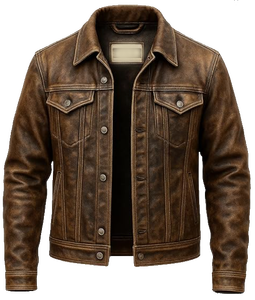 Chaqueta de Cuero para Hombre, Estilo Trucker, Marrón Desgastado, Resistente al Viento, Ecológica, Gruesa, Estilo Vintage, Motociclista, Western, Streetwear - Product Image 5