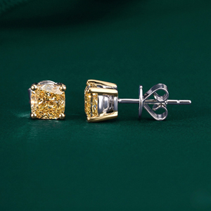 Fancy Yellow Cushion Cut Lab Grown Diamond Stud <b>Earrings</b> Prong Setting Solitaire IGI Certified Gold Delicate Party <b>Earrings</b> - Product Image 5