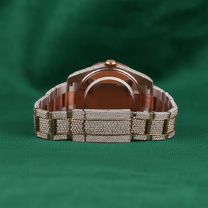 Montre en or rose et argent avec diamants pour femme, bracelet de luxe avec chiffres romains, cadeau d'anniversaire pour elle - Product Image 5