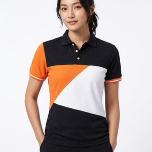 Men's Color Blocked <b>Polo</b> Shirt Short Sleeve Geometric Design Casual Woven Fabric Navy <b>Orange</b> White - Product Image 2