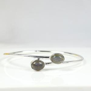 Wholesale Handmade 925 Sterling Silver Plated Natural Rose Quartz Gemstone Two <b>Stone</b> Teardrop Bypass Bangle <b>Bracelet</b> Elegant - Product Image 5