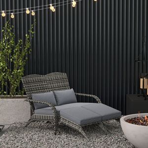 "Woven Rattan Patio Furniture Double Chaise Lounge Chair with Cushions & <b>Footrests</b> for Porch" - Product Image 2