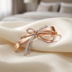 14K Rose Gold <b>Bow</b> Brooch Diamond Ribbon Pin Elegant Jewelry <b>Gift</b> for Unisex Engagement Wedding Party - Product Image 3