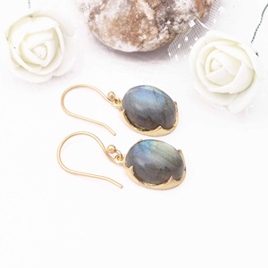 Boucles d'oreilles en pierres précieuses lisses Labradorite naturelle Boucles d'oreilles crochet tendance en laiton plaqué or rose - Product Image 4