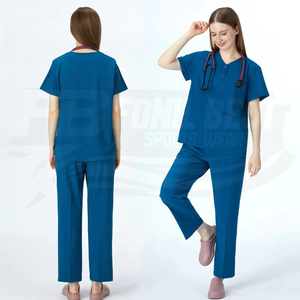 Women Blue V-Neck <b>Scrub</b> <b>Top</b> Cotton Polyester Woven Hospital Uniform Blouse With Pocket Custom Design - Product Image 5