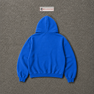 Sweat à capuche graphique bleu avec broderie de dessin animé ludique, pull streetwear oversize décontracté unisexe, effet délavé vintage - Product Image 6