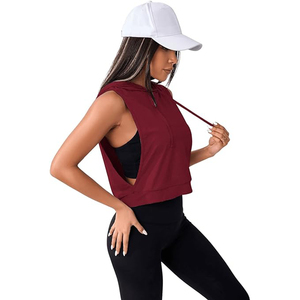 Women’s Fitness Crop Hoodie Sleeveless Lightweight Training <b>Top</b> for Gym Yoga Running - Product Image 1
