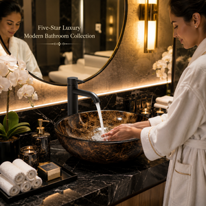 Handcrafted Marble Finish Copper Vessel Wash <b>Basin</b> <b>Round</b> Luxury Countertop Bathroom Sink Designer <b>Basin</b> for Home Hotel Villa - Product Image 4