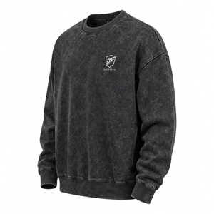 Wholesale 2026 Custom Acid <b>Wash</b> Winter Men's Sweatshirt 100% Cotton Heavyweight Crew Neck Eco-Friendly Breathable Fleece Lined - Product Image 4