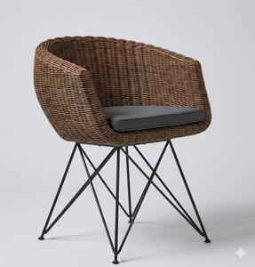 Modern Rattan Wicker Dining Armchair Outdoor Patio <b>Garden</b> Restaurant Accent <b>Chair</b> With Durable Geometric Metal Legs - Product Image 2