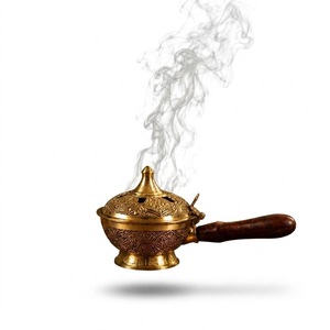 Handcrafted Engraved Brass Eco-Friendly Sandalwood Handle Arabic Resin Incense <b>Burner</b> Home Decor - Product Image 1