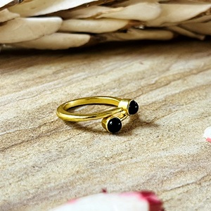 Unique Design Minimalist <b>Black</b> Onyx <b>Rings</b> Boho Brass <b>Rings</b> for Women 18k Gold Plated Double Stone Jewelry for Wholesale/OEM/ODM - Product Image 6