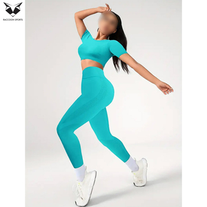 Women High-Elasticity Yoga & Fitness Gym Workout Wear Newest Stretchy Solid Color Breathable Cotton T-Shirt And Leggings Set - Product Image 3