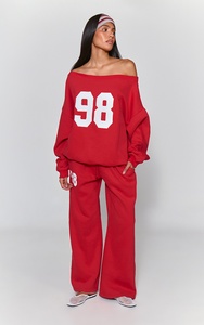 Pantalon de jogging décontracté rouge à jambe large pour femme en polyester et coton, avec logo personnalisé, pour la vente en gros - Fournisseur OEM - Product Image 5
