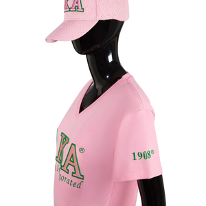 Camiseta Rosa de Algodón de Lujo AKA, con Letra Griega Bordada, Cuello Redondo, Camiseta Casual Premium para Mujer, Color Rosa - Product Image 3