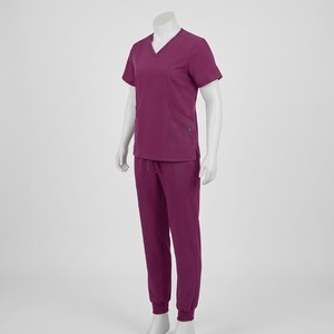 Conjunto de Uniforme Clínico para Mujer, Color Ciruela, Cuello en V, Blusa de Trabajo, Pantalones Rectos, Uniforme Clínico Personalizado, Fabricante al por Mayor - Product Image 2