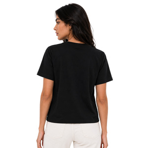 Camiseta Negra Bordada con Flores para Mujer, Cuello Redondo, Manga Corta, Corte Regular, Estilo Casual, Logotipo Personalizado, Todas las Temporadas, OEM - Product Image 2