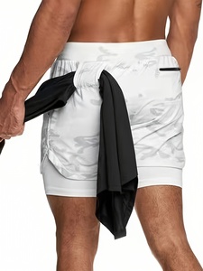 Shorts pour hommes à imprimé camouflage blanc, séchage rapide, avec cordon de serrage et poches, vêtements de sport décontractés - Product Image 2