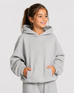Sudadera con Capucha para Niña, Diseño Personalizado, Color Gris Claro con Líneas en Contraste, Estilo Casual, Talla Grande, Sudadera de Felpa Premium - Product Image 3