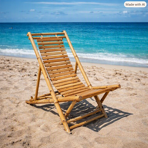 Tumbona de Bambú Plegable para Exteriores, Diseño Rústico, Patas Cónicas, Reclinable Manual, Sin Cojín, para Jardín y Playa - Product Image 4
