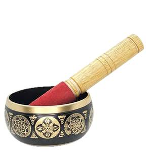 Cuenco tibetano antiguo marrón con relieve o martillado de colores para la salud y un sonido mágico - Product Image 5