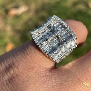 Moissanite Diamond Baguette Cluster Statement <b>Ring</b> for Men White <b>Gold</b> Luxury Hip Hop <b>Cocktail</b> <b>Ring</b> Iced Out Wedding Band Gift - Product Image 5