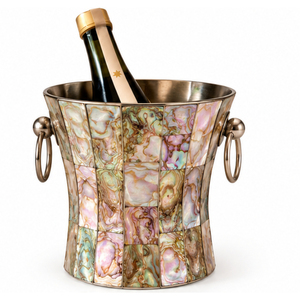 Seau à glace en nacre avec poignées en laiton, fait main, incrustation de coquillages naturels, refroidisseur à vin et champagne pour bar à domicile - Product Image 6