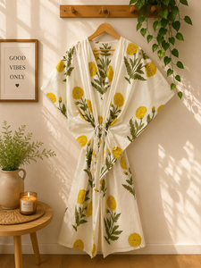 Vestido Kaftán de Algodón Tejido con Estampado Floral y Manga Murciélago con Cuello en V Maxi para Mujer al por Mayor |   Pareo de Playa Estilo Boho |   Ecológico - Product Image 5