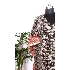 Robes Kaftan Indiennes Artisanales Écologiques en Coton Tissé, Imprimées Florales, Longueur Genou, Taille Unique, Décontractées, Taille Naturelle pour Femme - Product Image 2