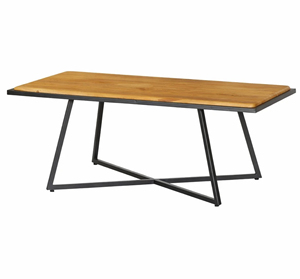 Mesa de Centro Moderna Industrial con Estructura de Metal Negro Elegante y Patas Cruzadas Anguladas Estables, Acabado Miel, Tapa de Madera Sólida para Sala de Estar - Product Image 1