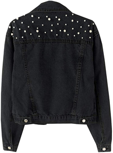 Chaqueta vaquera rosa para mujer, estilo holgado, decorada con perlas, color caramelo, estilo dulce, de algodón lavado para primavera - Product Image 6
