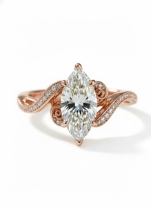 Elegante Anillo de Compromiso de Oro Puro de 14K con Diamante Marquise de 2.5CT, Banda Vintage en Espiral con Milgrain y Pavé, Anillo de Promesa Nupcial para Ella - Product Image 2