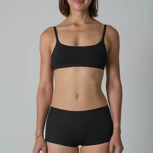Ensemble de lingerie sans couture en jersey marron pour femme, comprenant une bralette et des culottes taille haute, à maintien léger, lavable en machine - Product Image 5