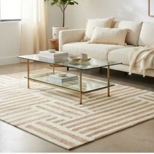 Best Price Modern Geometric Pattern Area <b>Rug</b> Rectangle Beige Ivory Tufted Polyester Non-Slip Rubber Backing Living Room Use - Product Image 3
