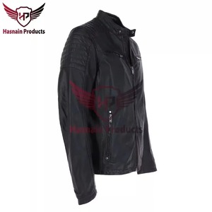 Chaqueta de Cuero Genuino Negra para Hombre, Corte Ajustado, Estilo Motero, Cafe Racer, de Piel Vacuna, con Hombros Acolchados, Vintage, Clásica y Personalizada - Product Image 3