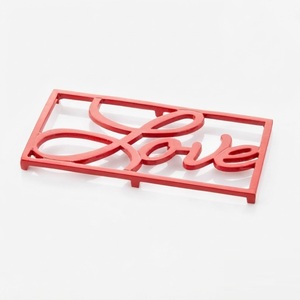 Custom Red Love Script Metal Trivet Heavy Duty Cast Iron Hot Pot Pad Hollow-out Heat Resistant Kitchen Counter <b>Protector</b> <b>Table</b> - Product Image 1