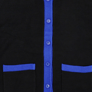 Cardigan pour femme ZPB Style Soro, tricot personnalisé bleu et noir, col en V, boutonné, broderie de lettres grecques, style universitaire - Product Image 6