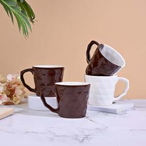 Set of 4 Burnished Brown <b>Ceramic</b> <b>Cups</b> with Faceted Pattern - Product Image 6