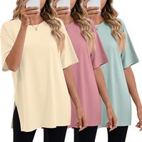 T-shirt décontracté pour femme à col rond et manches courtes, couleur unie, coupe classique, 100 % coton tricoté, écologique, respirant, motif losanges