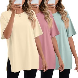 เสื้อยืดคอกลมแขนสั้นทรงโอเวอร์ไซส์สำหรับผู้หญิง สีพื้น ทรงหลวม ผ้าฝ้ายเจอร์ซีย์ถัก 100% เสื้อลำลองใส่สบายสำหรับฤดูใบไม้ผลิและฤดูร้อน - Product Image 5