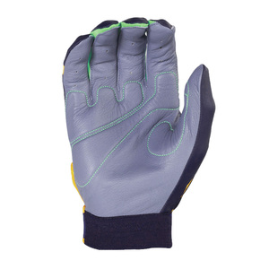 Top Quality Navy Green Yellow Padded Leather Baseball Batting Gloves <b>Hook</b> And Loop Closure With OEM Service - Product Image 3