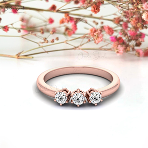 สินค้าขายดี แหวนทองคำขาว 14K ประดับเพชรขาวทรงกลม 3 เม็ด ขนาด 3 มม. แหวนแต่งงาน เครื่องประดับเจ้าสาว ขายส่ง - Product Image 2