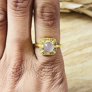 Fashionable Design Boho Geometric <b>Rings</b> Vintage Brass Jewelry Women 18k <b>Gold</b> Plated Rose Quartz <b>Cocktail</b> <b>Ring</b> For Wholesale OEM - Product Image 4