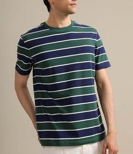 T-shirt classique rayé à col rond pour homme, coupe ample et décontractée, en coton de haute qualité, avec logo personnalisé OEM, 100 % coton, 240 GSM - Product Image 1