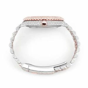 Luxury Iced Out Moissanite Watch Brown Dial Two Tone Rose Gold <b>Automatic</b> Mechanical Diamond Bust Down <b>Wristwatch</b> - Product Image 4