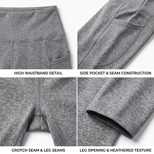High Waist Gray Full Length Leggings With Pockets <b>Stretch</b> Breathable Sporty Women's Yoga Workout Wear - Product Image 6