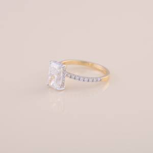 IGI Certified Radiant Cut Lab Grown Diamond Engagement - Wedding Ring with Pavé Band in <b>Solid</b> 925 Sterling <b>Silver</b> - Product Image 2